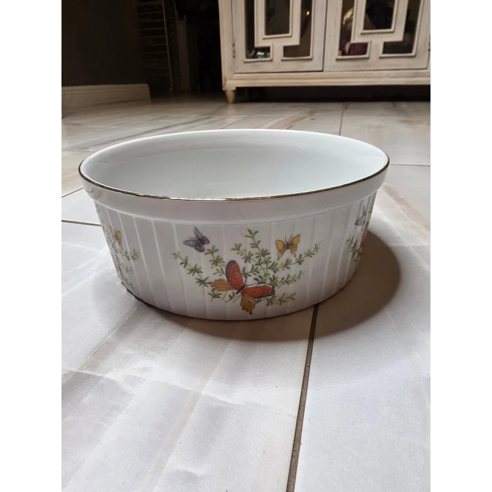 Vintage Ecstasy by Shafford Porcelain Souffle Dish Butterfly Oven-to-Table 8 H3